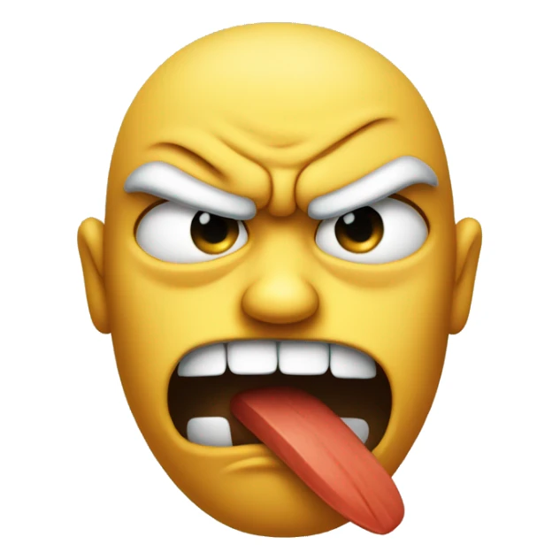 Angry frowning emoji face biting its tongue sticker