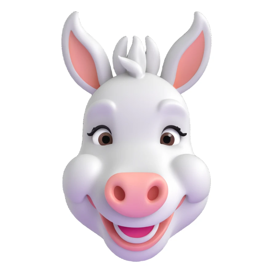 white donkey face with a big smile, clear and expressive sticker