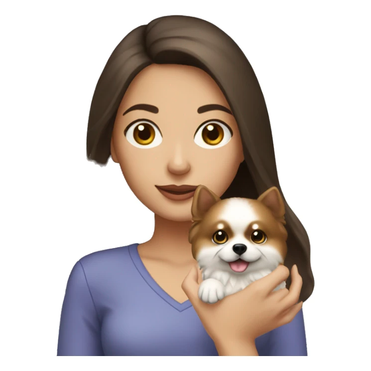Brunette girl holding a cream pomeranian  sticker