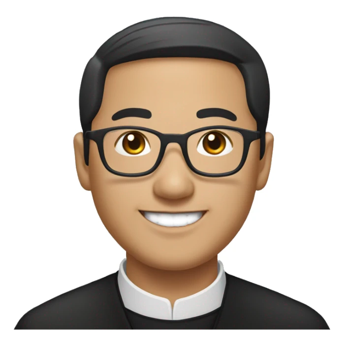  hmong catholic priest with black hair, smiling with teeth and glasses, no beard or mustache sticker