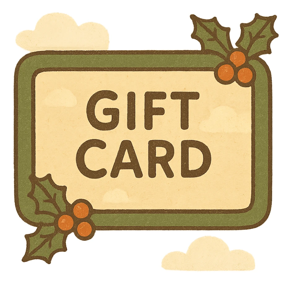 A gift card with a green and gold design, featuring holly leaves and berries, flat design. sticker