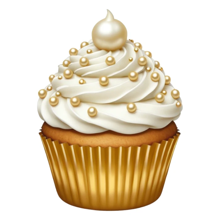 cupcake with white frosting and gold pearls sticker