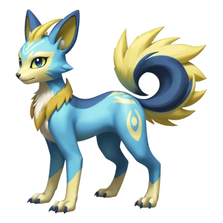 Feral Quadrupedal Digitigrade Meloetta-Luxray-Renamon-Manectric-fusion-hybrid-creature, full body  sticker