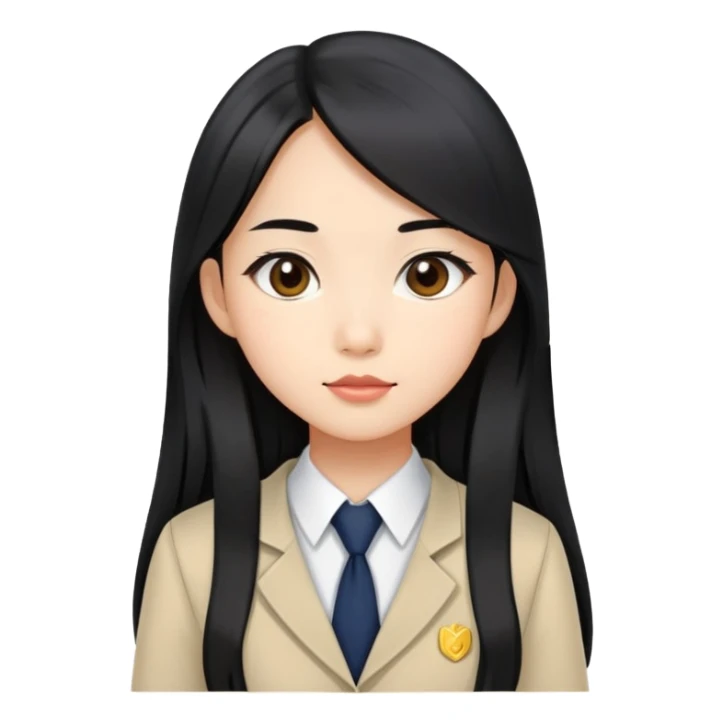 chic Asian-skinned girl in modern school uniform, sleek long black hair sticker