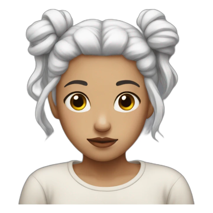 sad girl with white hair in two buns sticker