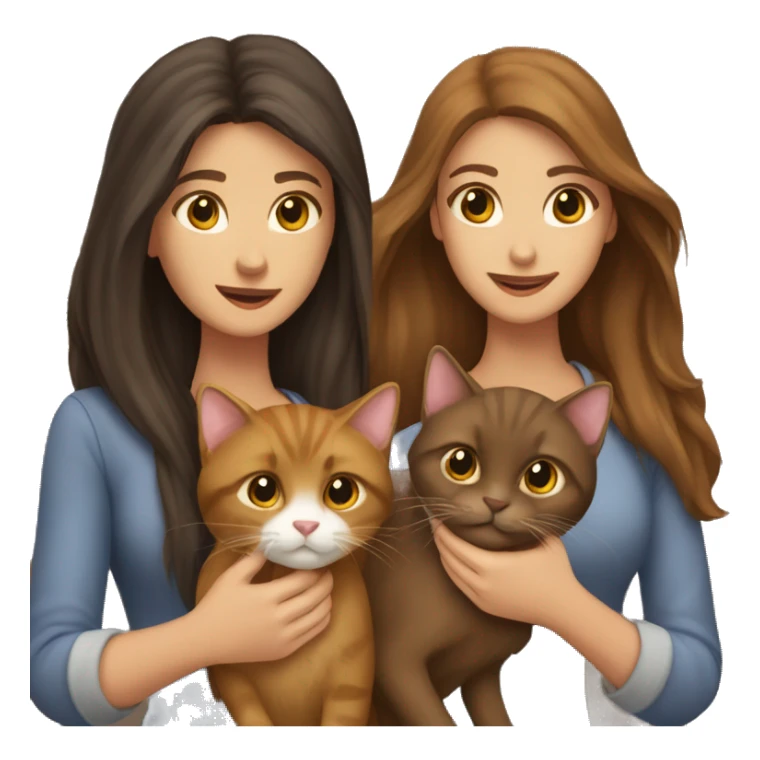 Two long hair brunettes keeping two brown cats in their hands sticker