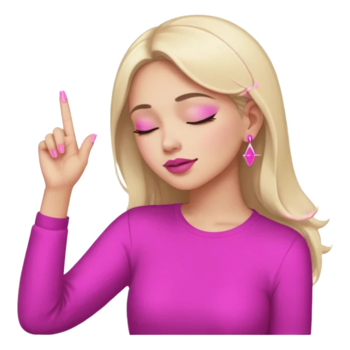 Yellow circle emoji sighing and drumming fingers up the side of their head the eye is closed it is a side profile pink lipstick and pink nails sticker