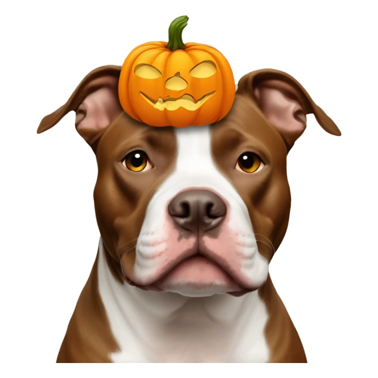 Brown and white pitbull with a pumpkin on her head sticker