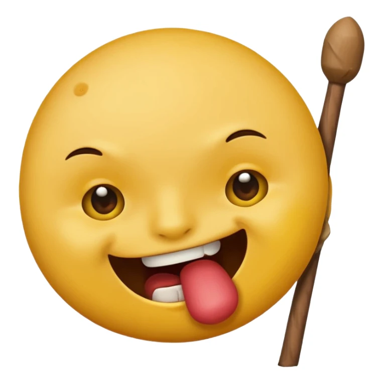 A round face emoji biting another emoji in the head with a stick  sticker
