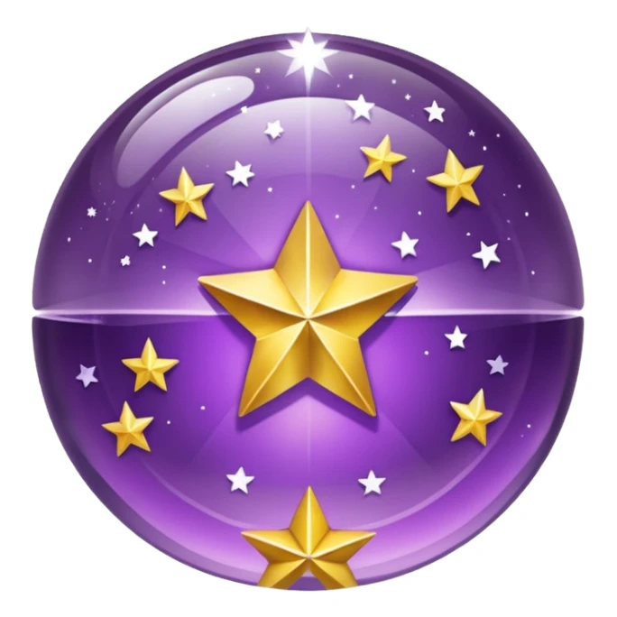 Bola de cristal roxa com estrela no centro dourada brilhante dentro sticker
