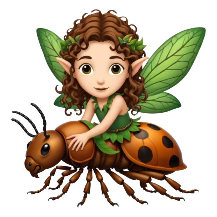 tiny forest elf long curly brown hair tattoos riding beetle sticker