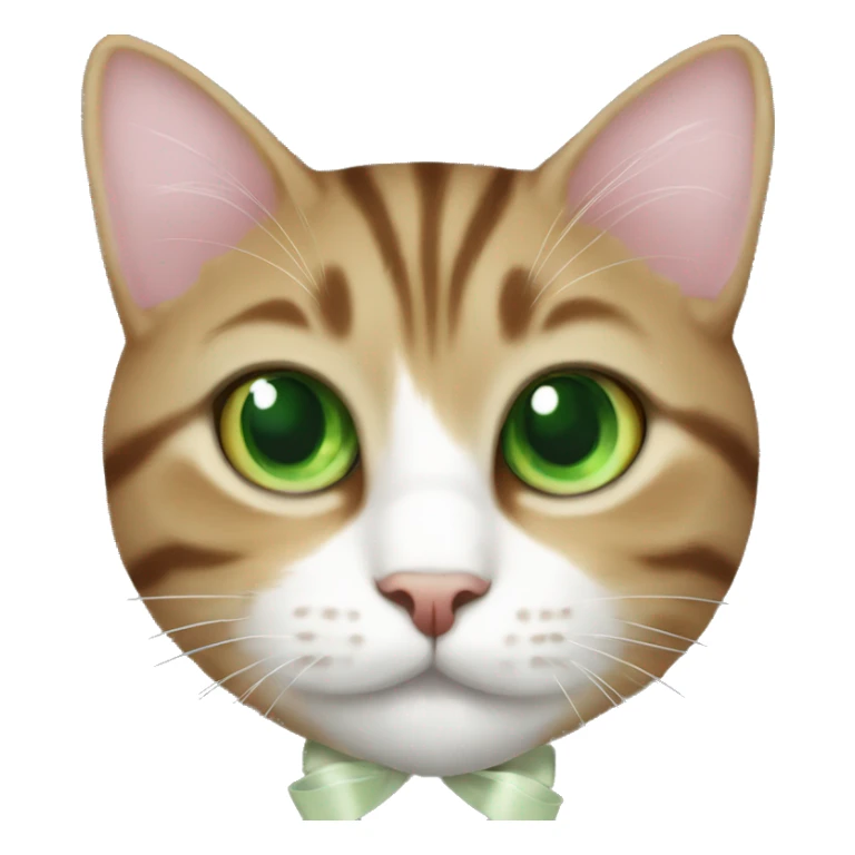 Tabby cat green eyes with bow sticker