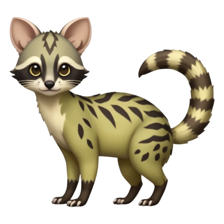 Rare realistic cool cute epic aesthetic colorful Amaura-Bayleaf-Civet-Genet-species-Fakemon-hybrid-creature, with markings, full body sticker