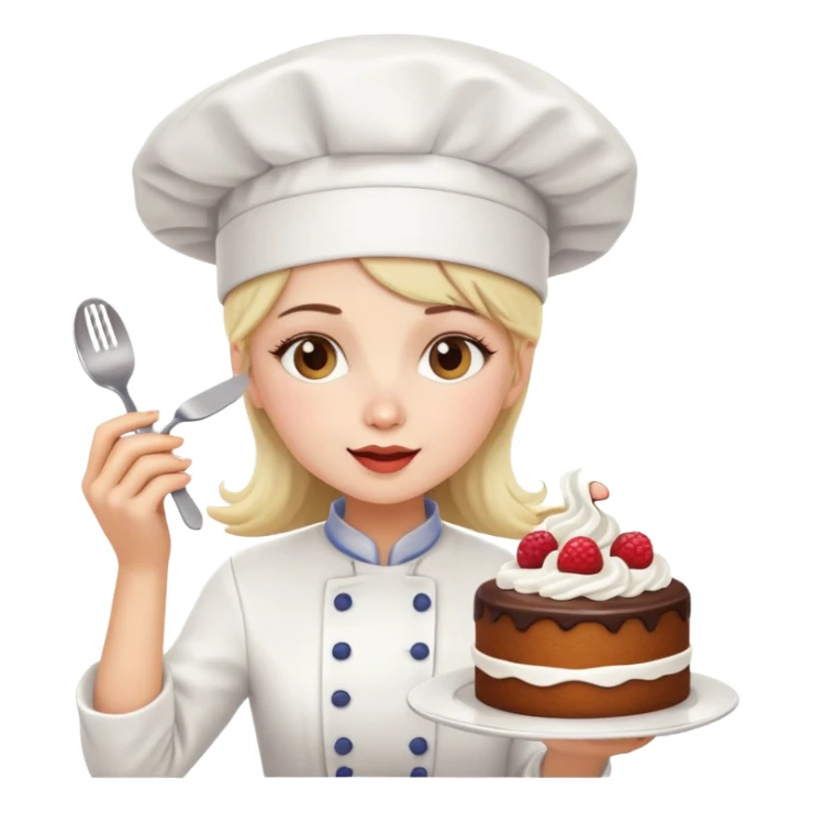 white skin girl with chef hat eating a cake sticker