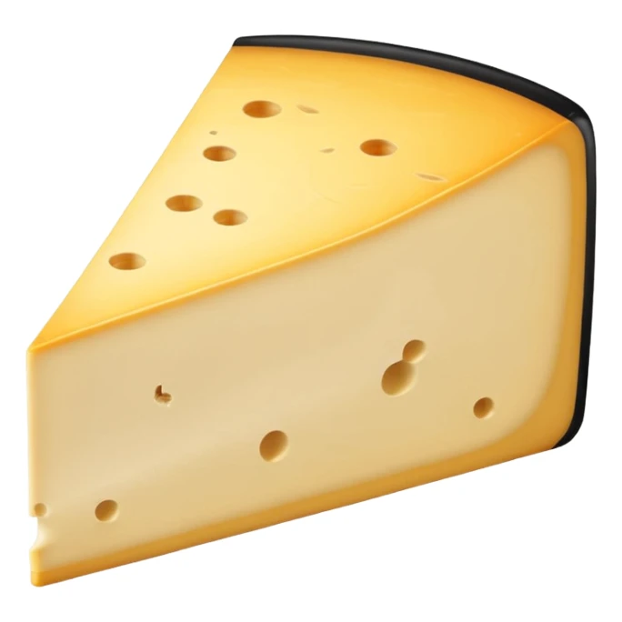Morbier cheese wedge, pale yellow semi-soft interior, thin black ash stripe in middle, smooth elastic texture, glossy surface, beige natural rind, soft lighting, subtle shadows, emoji scale sticker
