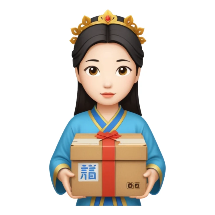 chinese female god hold carton box sticker