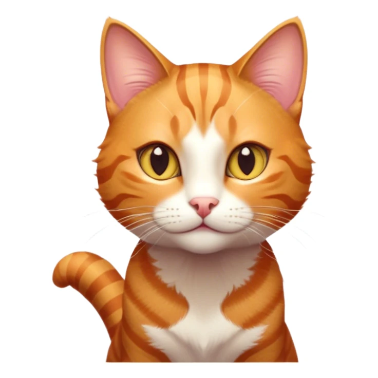Cinematic Cute Ginger Tabby Cat Portrait Emoji, Head tilted playfully and inquisitively, sleek orange-brown fur with bold tabby stripes and a distinctive M-shaped marking on the forehead, sparkling amber eyes, Simplified yet irresistibly adorable features, highly detailed, glowing with a warm, friendly glow, high shine, affectionate and curious, stylized with a touch of whimsy, bright and endearing, soft glowing outline, capturing the essence of a mischievous yet loving kitten, so playful it feels like it could pounce out of the screen and into your arms! sticker