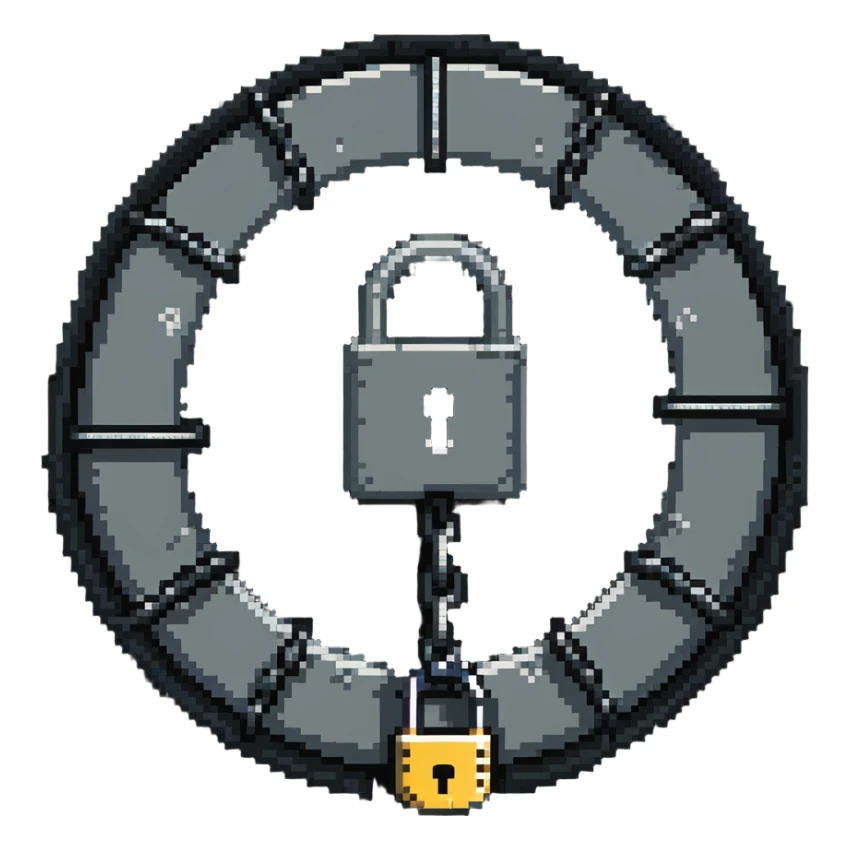 Chain and padlock securing a round submarine door or porthole sticker