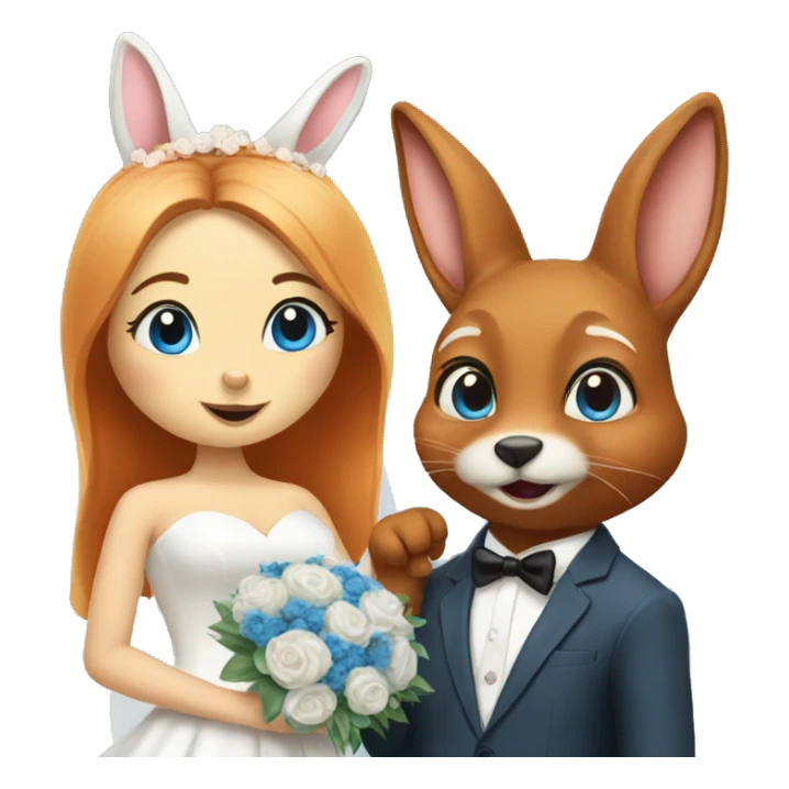 bunny with blue eyes and fox on their wedding day sticker