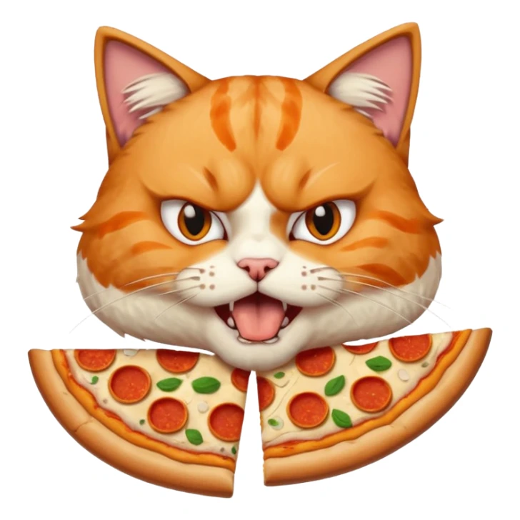 angry cat eating pizza, portrait, bust up sticker