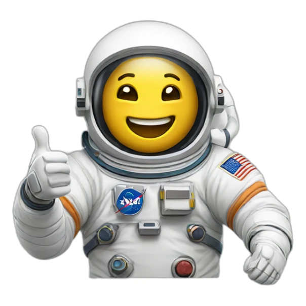 An astronaut doing a spacewalk with a thumbs up and a smile sticker