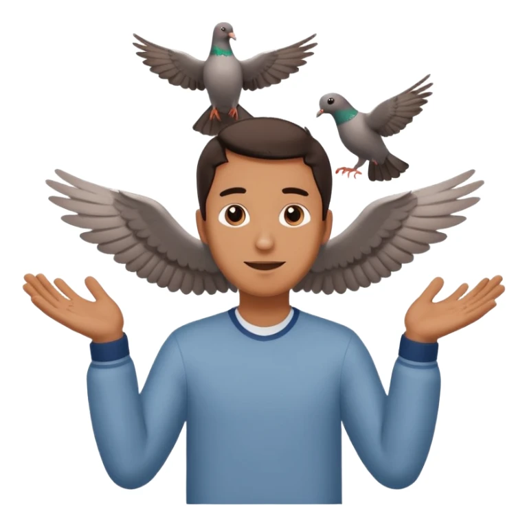 man open arms looking at a flying pigeon sticker
