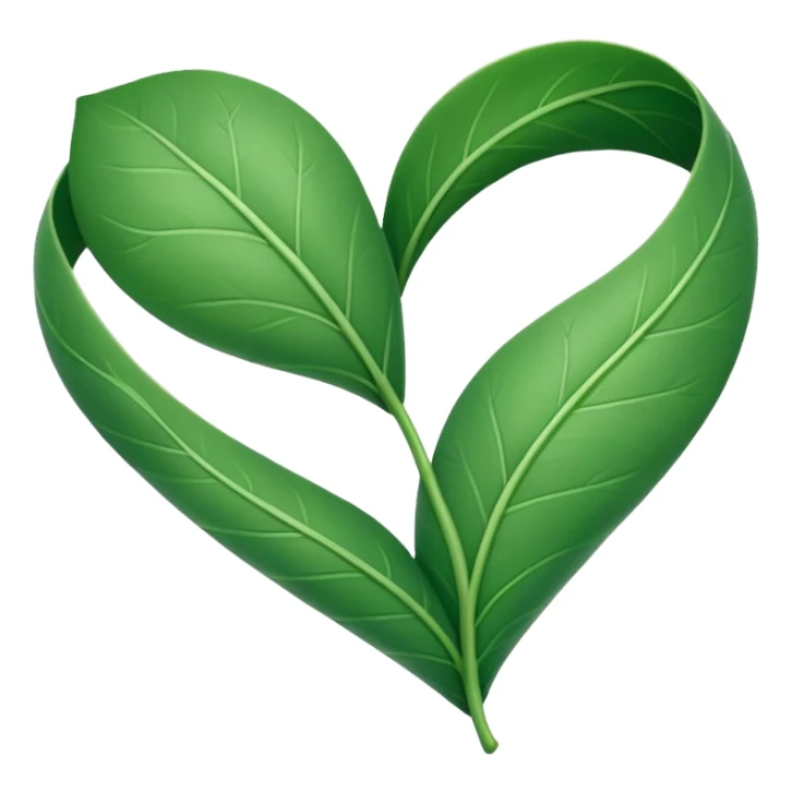  "A minimalist, stylized heart-shaped green leaf with a gentle, curved white bandage or ribbon wrapped around the center. The design should look warm and nurturing. Flat, clean emoji style for natural healing. Transparent background." sticker
