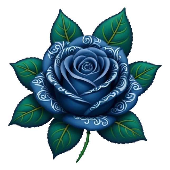 dark blue paisley printed rose with green leaves  sticker