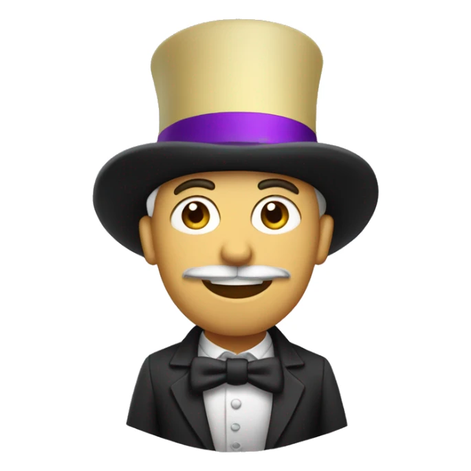 Man holding a leek in his hand, wearing a top hat with a purple band sticker