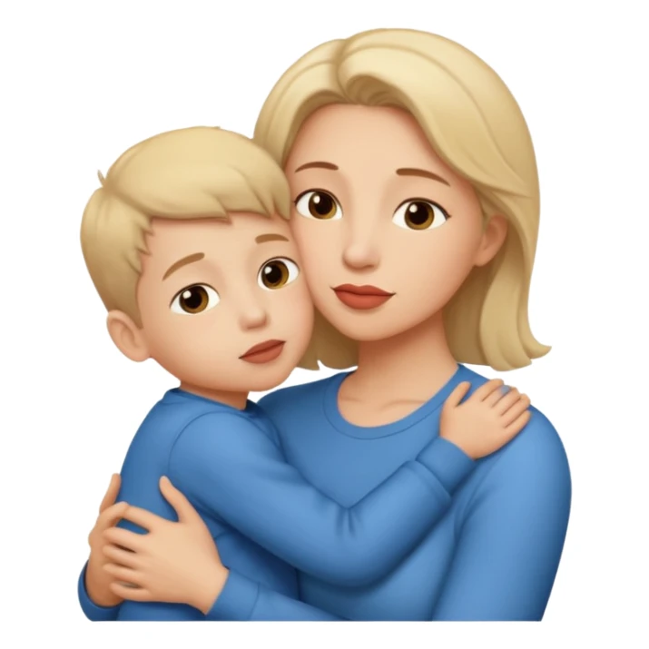 A mother and her young son hug and kiss on the lips. sticker