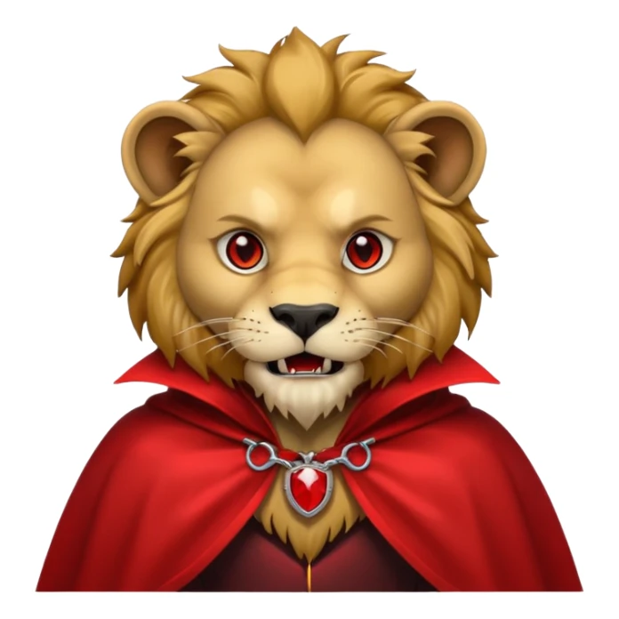 Vampire animal, lion in red collar cloak, red eye, fangs sticker