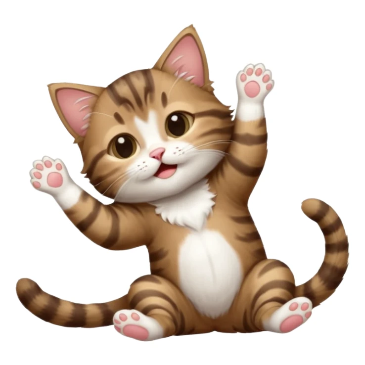 dark brown tabby and white kitten with his eyes closed whilst in funny positions stretched out and  upside down sticker