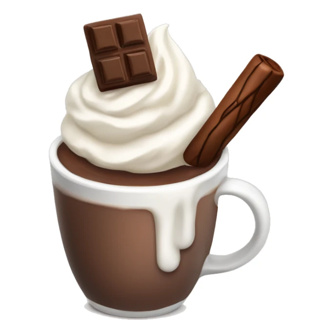 hot chocolate with whipped cream and a chocolate stick sticker