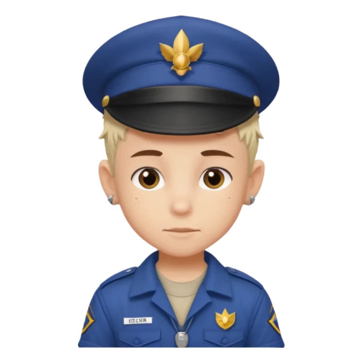 tattoed scout kid, spiky haired with scout uniform and hat sticker