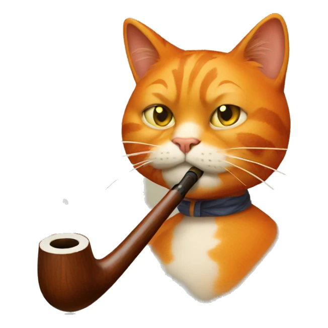 an orange Garfield cat smoking a wooden pipe sticker