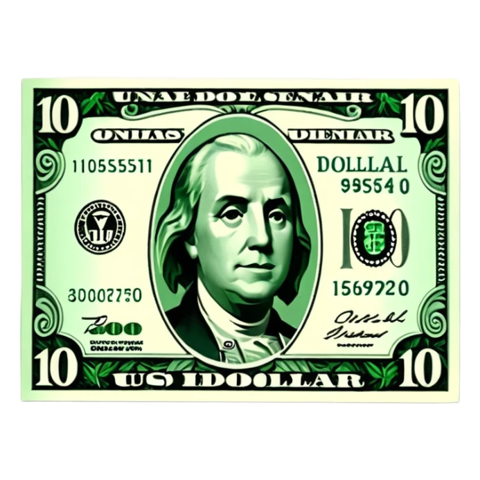 3D realistic US 100 dollar bill sticker, slight perspective, centered, clean cutout, transparent background, no text, no watermark sticker