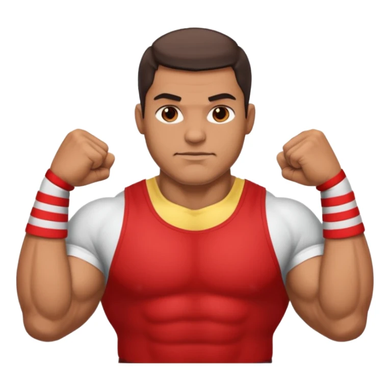 Big man showing biceps with red bands sticker