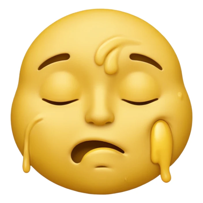 iOS-style 3D classic yellow emoji: drowsy yellow face with half-closed eyes, messy mouth, and slightly tilted head, conveying just-woke-up grogginess sticker