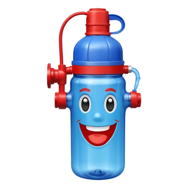 water bottle with face and fire hydrant coming out of straw sticker