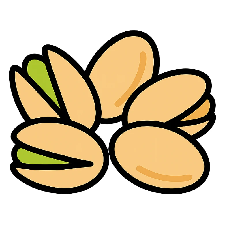a handful of pistachios, flat icon style, minimalistic, clean lines, vibrant colors sticker
