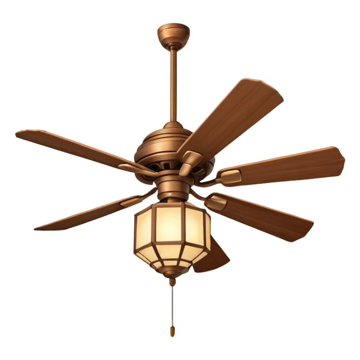 Ceiling Fan – wide-blade wooden fan spinning gently above lantern lights. sticker