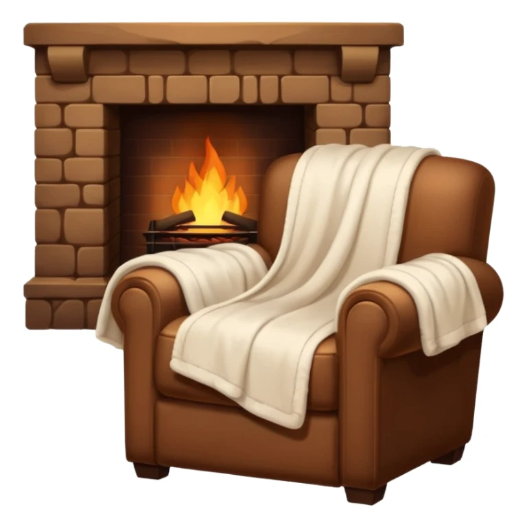 Cozy Armchair with blanket draped over the arm and glowing fireplace beside it sticker