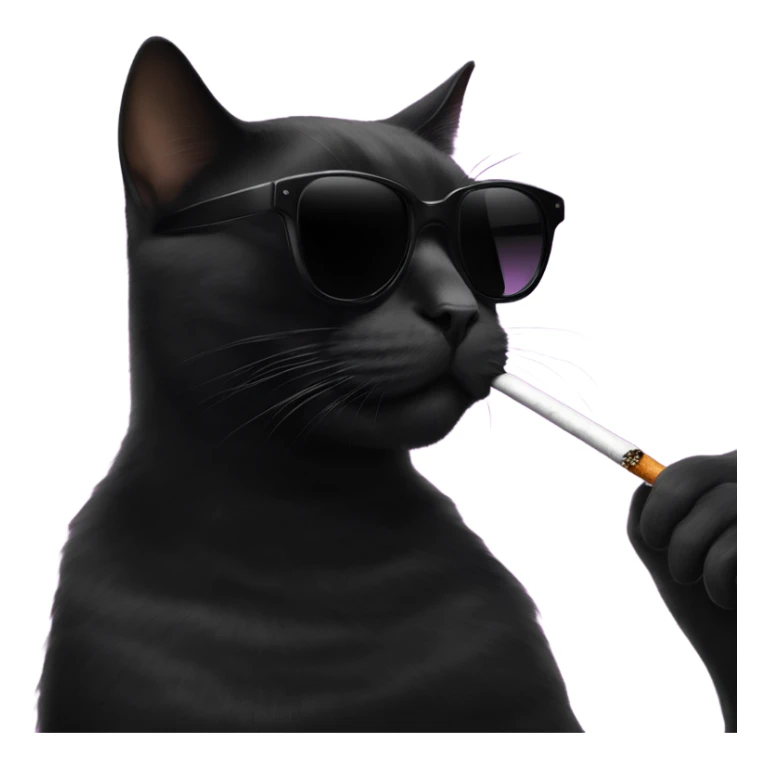 A black cat with black box shaped sunglasses smoking a cigarette  sticker