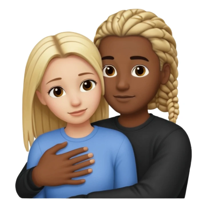 blonde girl with straight hair and medium toned guy with darn brown cornrows hair hugging sticker