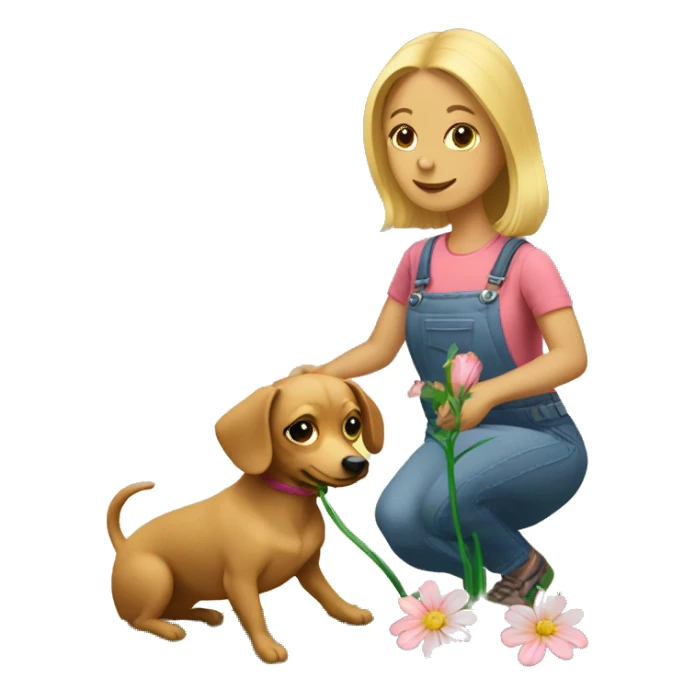 Blonde woman and chiweenie planting flower sticker