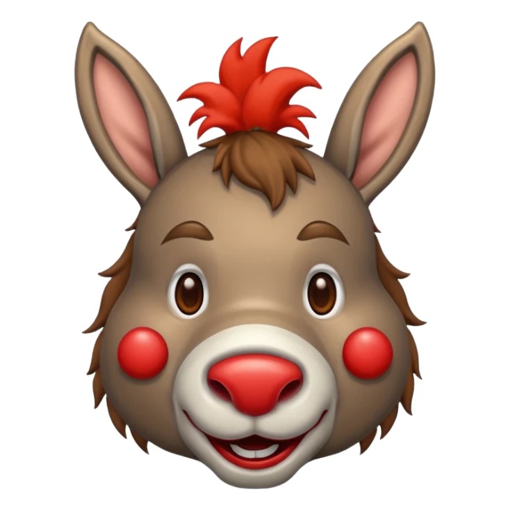 A donkey whis a red clown nose sticker
