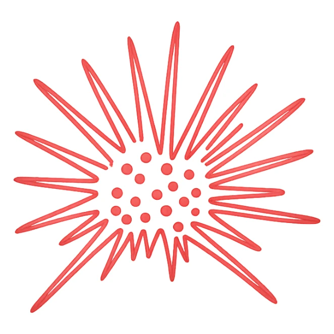Match the sea urchin illustration in the logo, keep the hand-drawn style and arrangement, but make all lines bright red, no text, transparent background. sticker