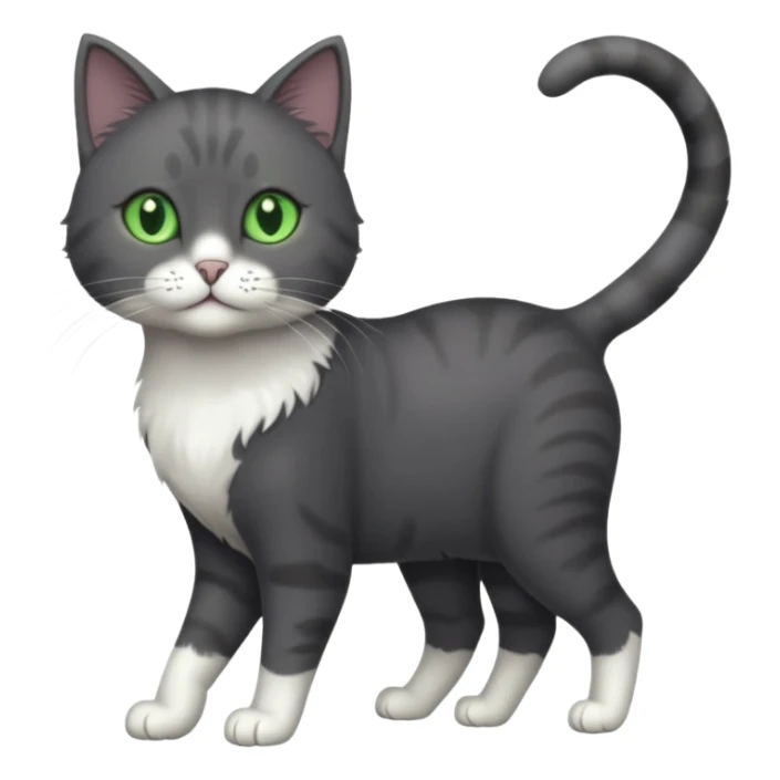 full body solid dark grey cat with green eyes, white paws and white whiskers walking sticker