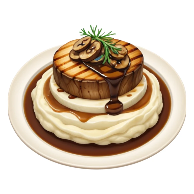 Filet with mashed potato’s, grilled onions and mushrooms, and gravy  sticker