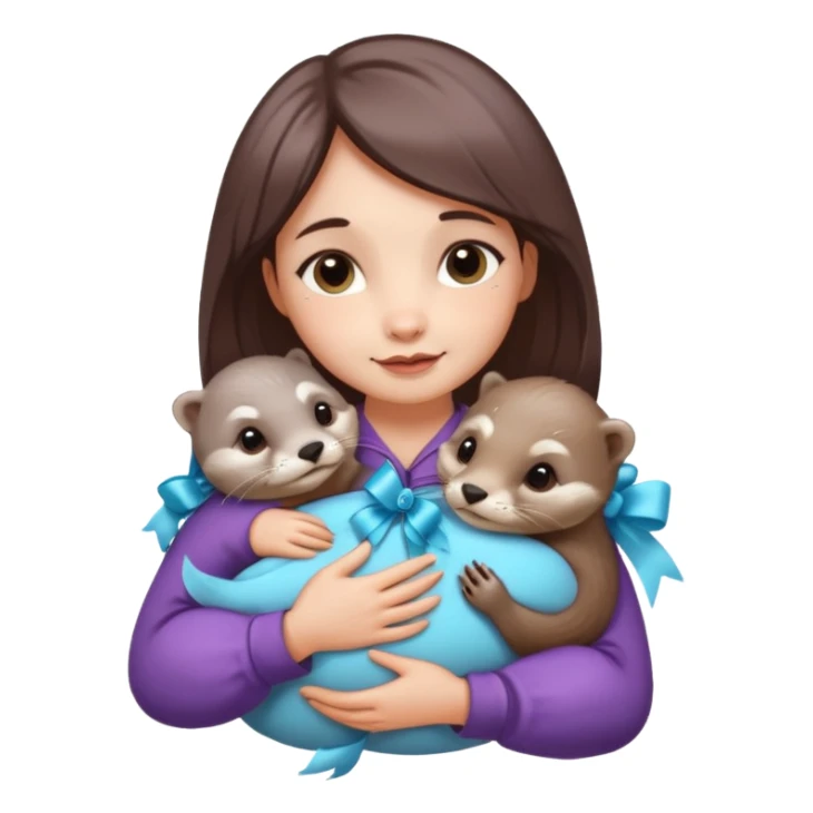 woman hugging baby otters with ribbons and crystals sticker